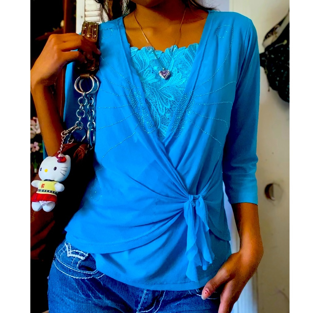 🦋 Aqua Blue Y2K Rhinestone Top